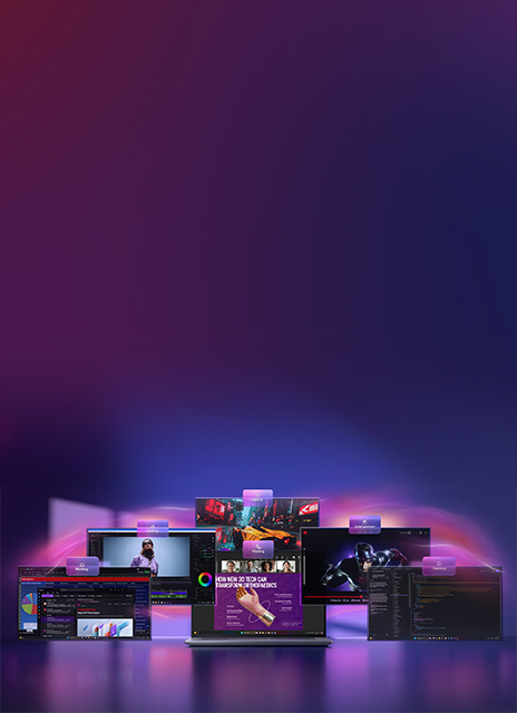 Multiple screens centered around laptop