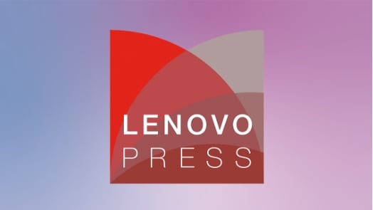 Logo LENOVO PRESS avec des arcs rouges et gris sur un fond de gradient.