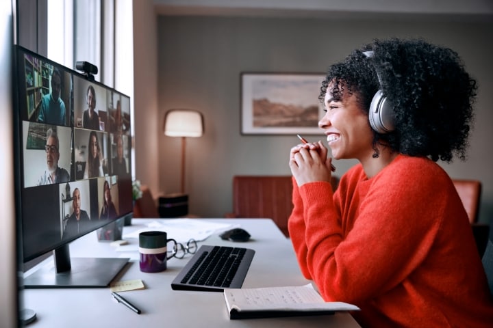  A woman working from home on a video call