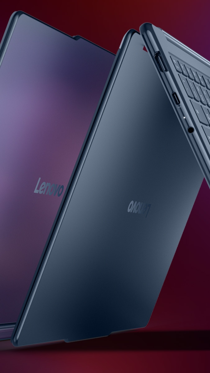Side views, illustrating metal chassis design, of the Yoga 9i Gen 11 2-in-1 Aura Edition (14” Intel).