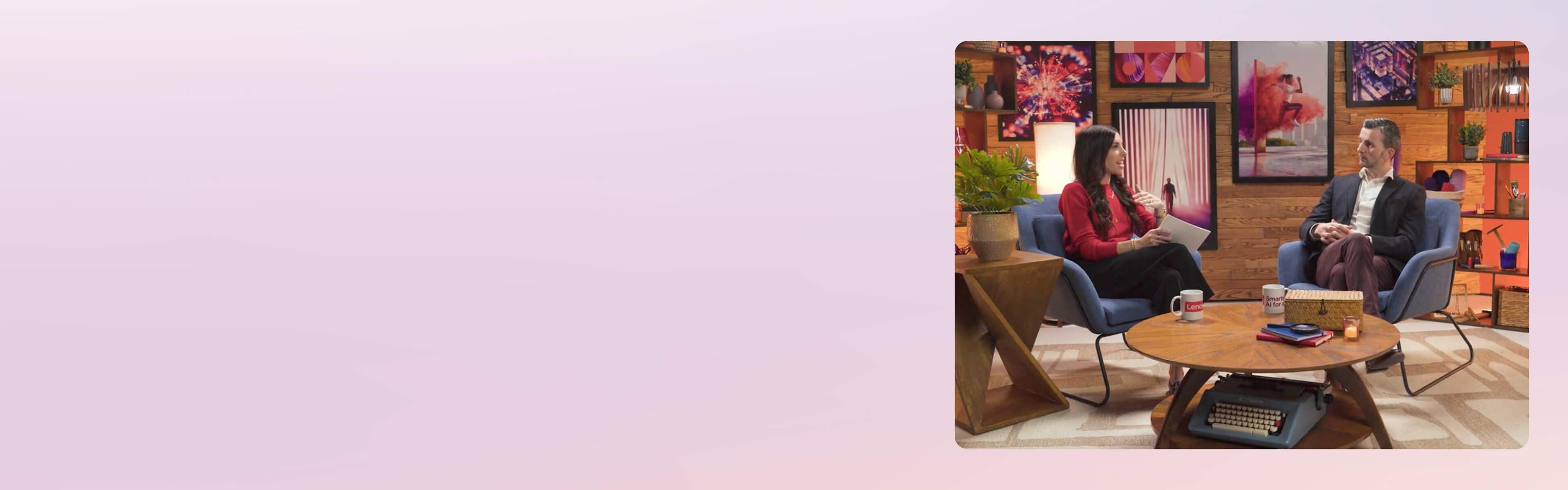 Alexa Carlin interviewing Mike Leach in the Lenovo Studio. 