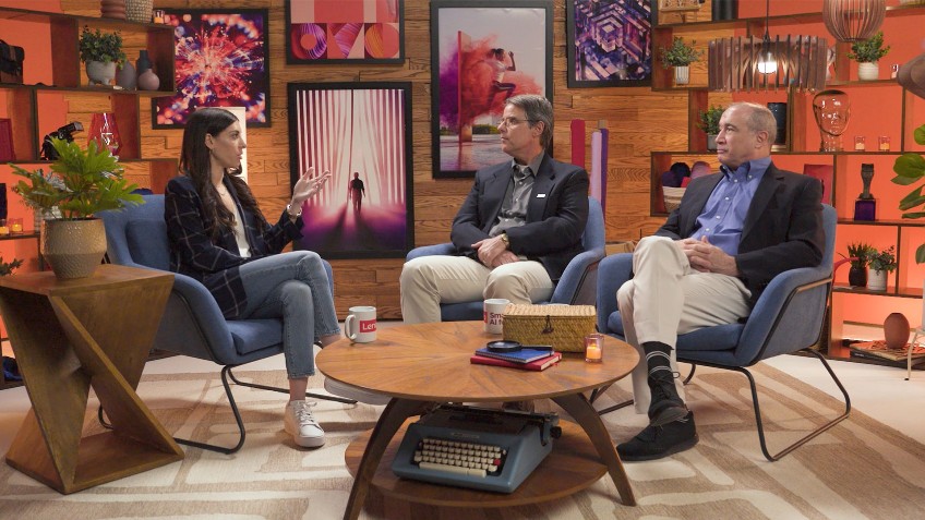 Alexa Carlin interviewing Pat Moakley and James Greene in the Lenovo Studio. 