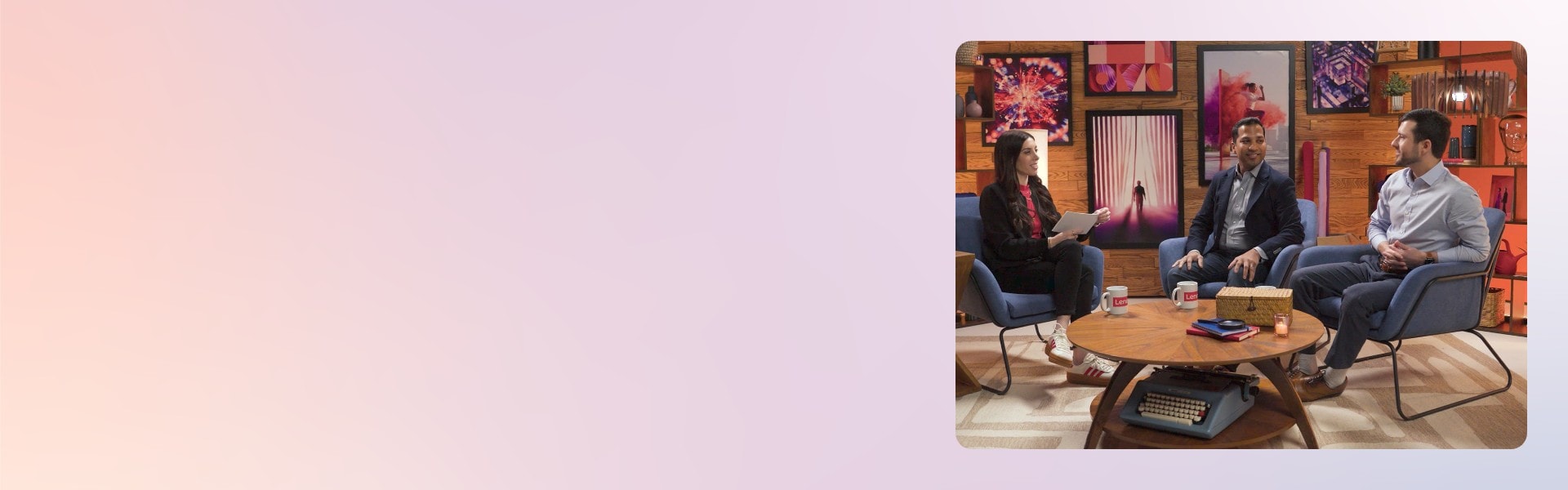 Alexa Carlin interviewing Niranjan Choudhary and Jamal Ayoubi in the Lenovo Studio.