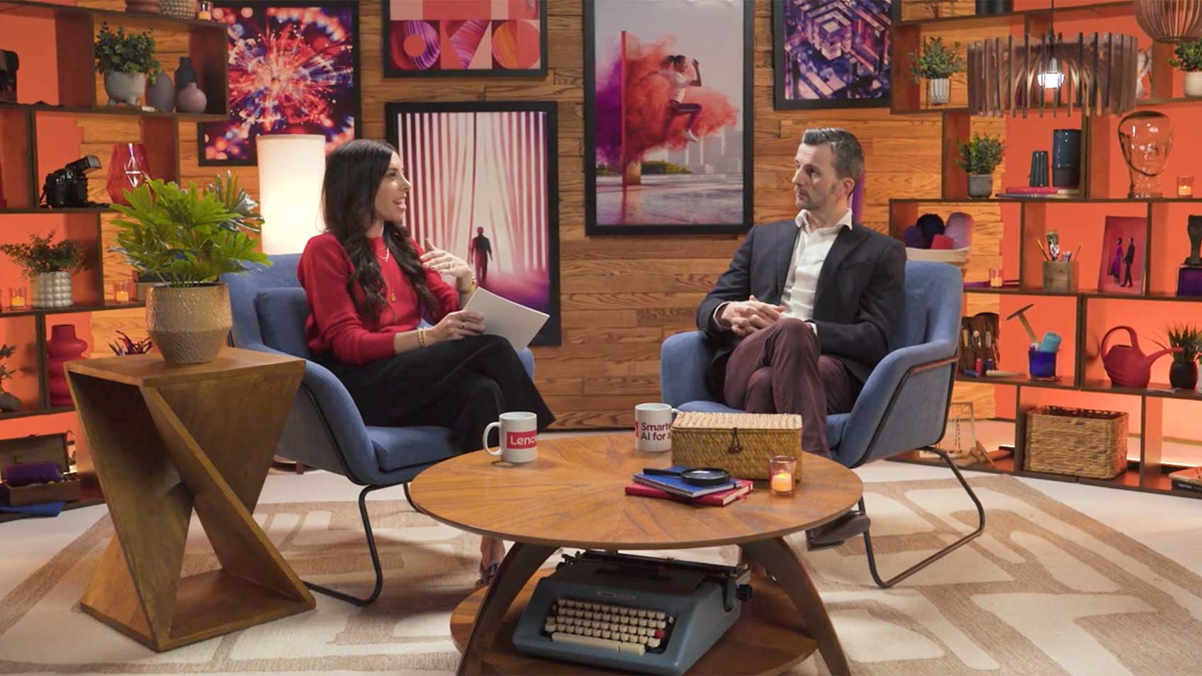 Alexa Carlin interviewing Mike Leach in the Lenovo Studio.