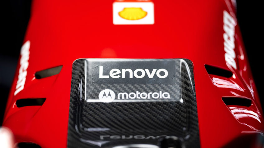 Top of a motorcycle with the Lenovo and Motorola logo visible.