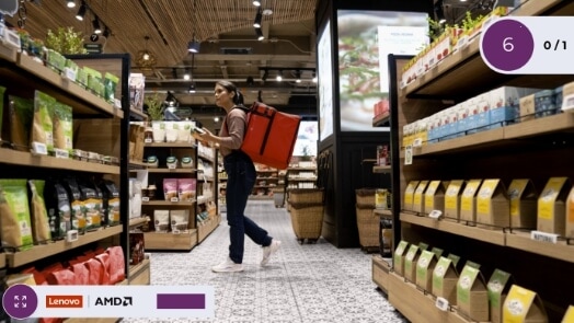 A shopper with a backpack in a store