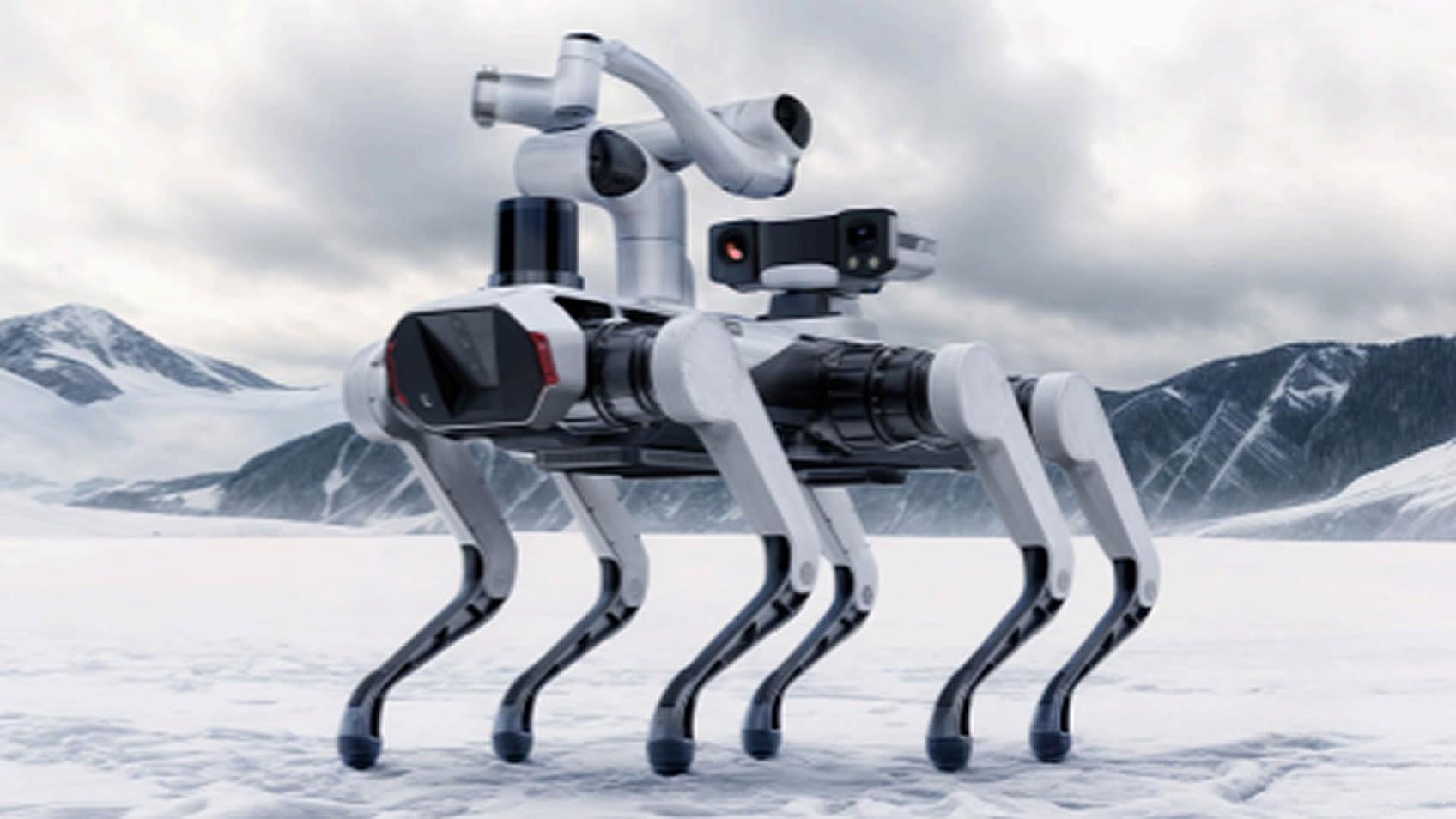  A high-tech looking robot with six legs. 