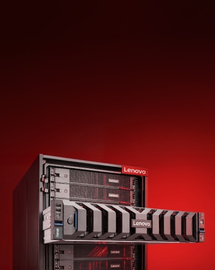 Lenovo server rack with a high-density GPU server.
