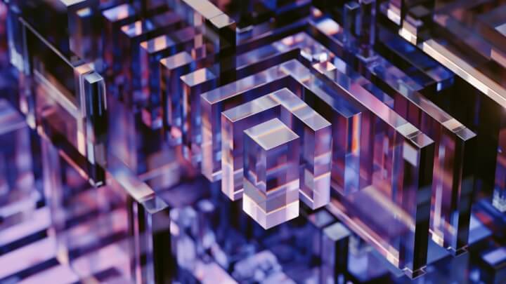 Closeup view of square acrylic structures