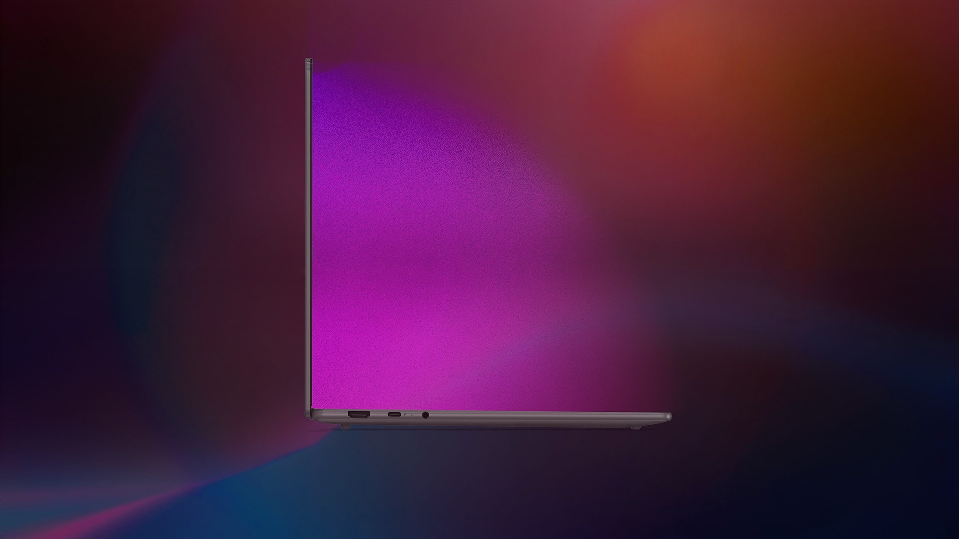 Left profile view, showing slim design, of the Yoga Slim 7i Gen 9 Aura Edition (15 inch Intel)