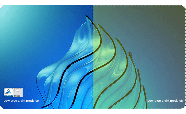 Picture compares the color difference between the screen with and without Low Blue Light mode.