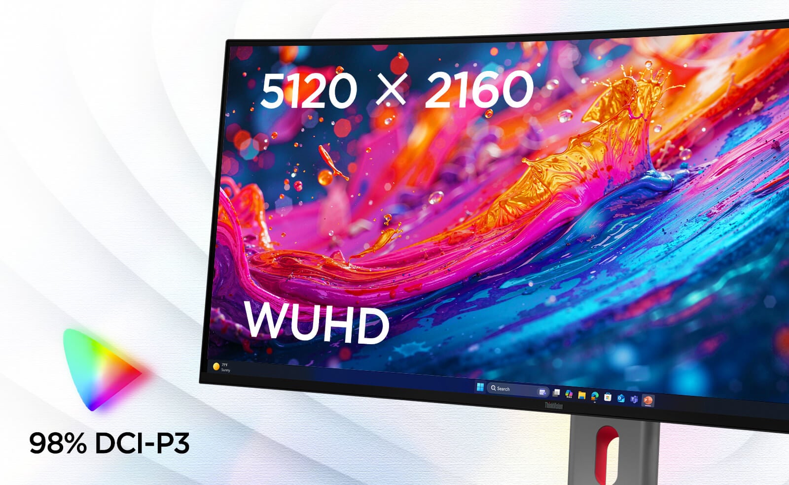 ThinkVision P40wd-40 monitor with 5120×2160, WUHD, 98% DCI-P3 color gamut, delivering vibrant visuals for immersive viewing.