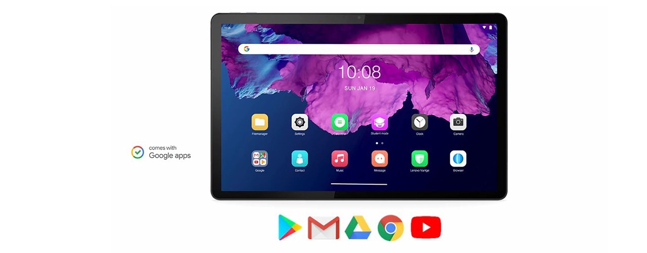 Image of Lenovo Tab P11 tablet highlighting Google apps