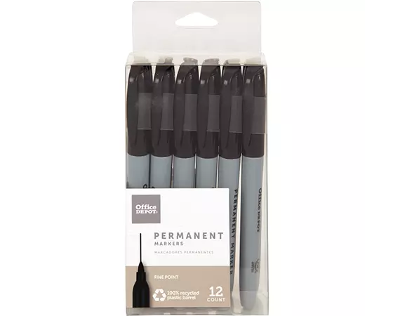 

Office Depot - Office Depot Brand Permanent Markers, Fine Point, 100% Recycled, Black Ink, Pack Of 12