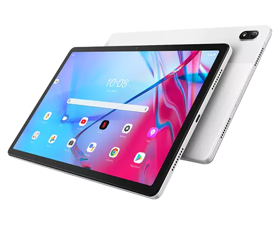Lenovo Tab P11 5G front and rear view in Moon White