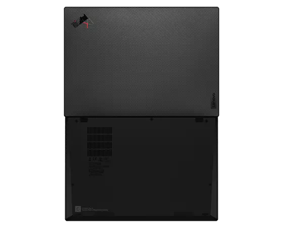 Lenovo ThinkPad X1 Nano ouvert à plat de dessus, montrant les couvercles avant et arrière.