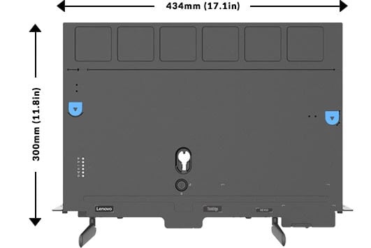 Lenovo ThinkEdge SE450 overhead view with dimensions 434mm-17.1in wide by 300mm-11.8in long