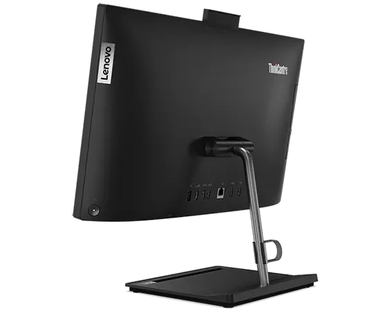 Rear facing Lenovo ThinkCentre Neo 30a (22'' Intel, angled to the left, showing ports, including optional optical disk drive