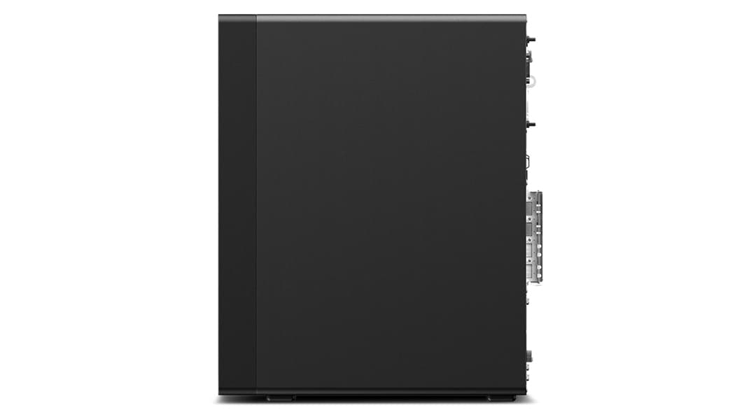 Right-side profile of Front-facing Lenovo ThinkStation P360 tower workstation.