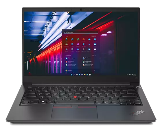 Vorderansicht des schwarzen Lenovo ThinkPad E14 Gen 2 mit Tastatur