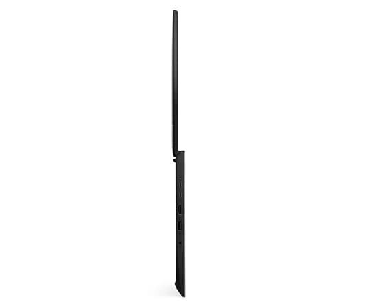 Portátil Lenovo ThinkPad L14 (3.ª geração): vista do perfil lateral direito ultrafino, aberto a 180 graus.