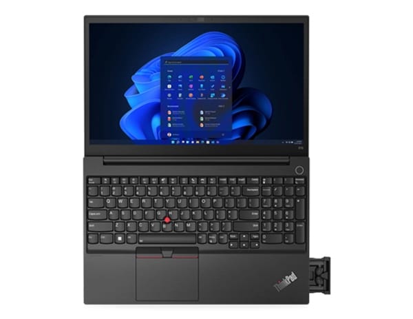 Left side view of Lenovo ThinkPad E15 Gen 4 (15” AMD) laptop, opened 110 degrees, showing display and keyboard