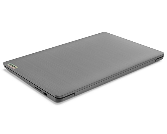 Rear view of a closed Lenovo IdeaPad 3 Gen 7 14” AMD, angled slightly to the left to show cover and side ports.