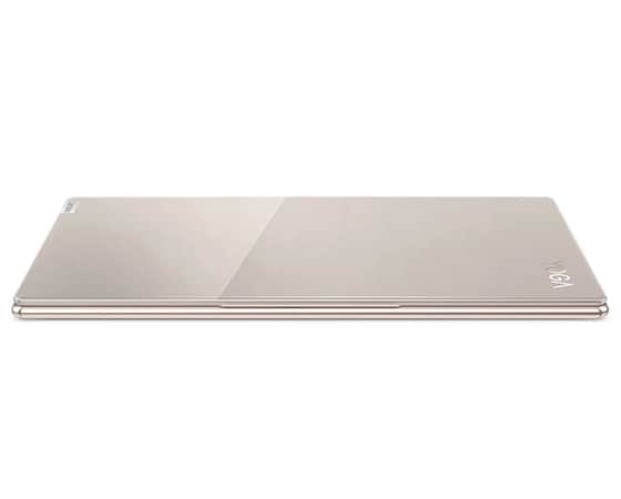 Front facing view from above of Lenovo Yoga Slim 9i Gen 7 (14″ Intel) laptop, closed, showing top cover.