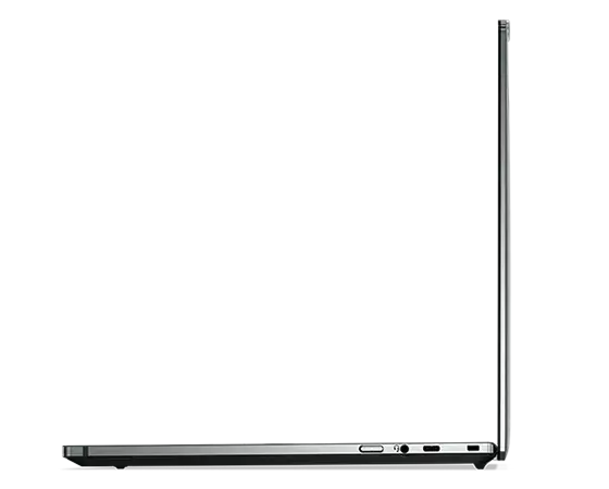 Profilo del notebook Lenovo ThinkPad Z16 aperto a 90° con porte sul lato destro.