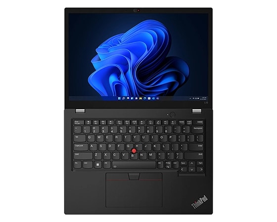 ThinkPad L13 Gen 3 laptop bird's eye view of display and keyboard