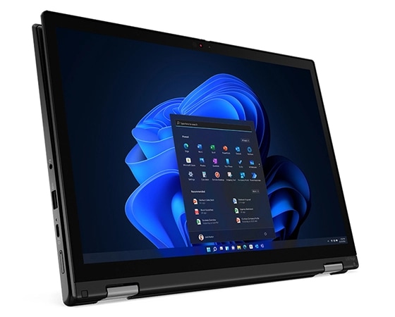 Portátil ThinkPad L13 Yoga (3.ª geração): modo de tablet, virado para a direita, a mostrar o ecrã