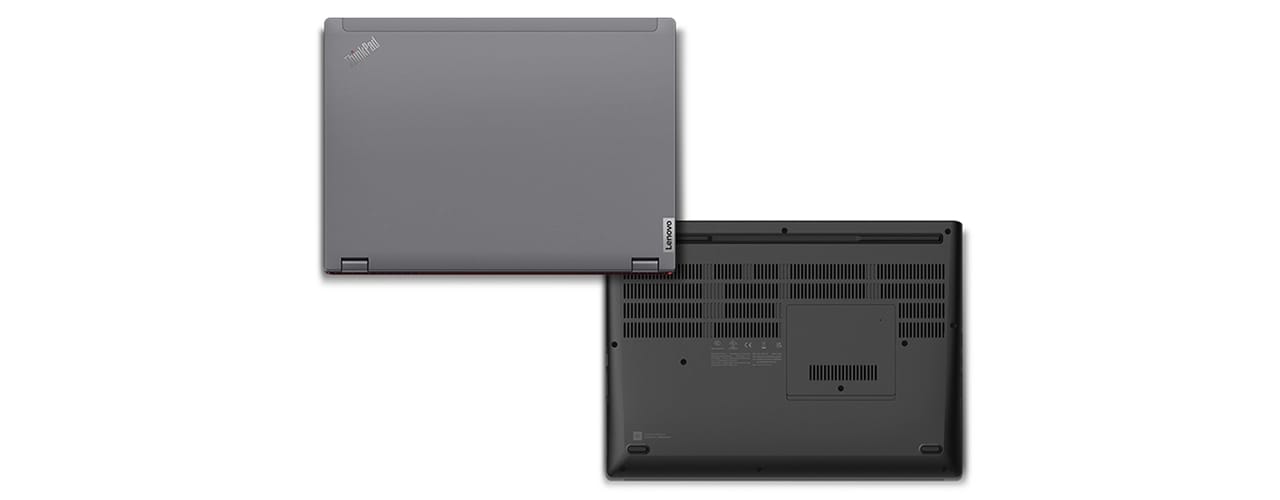 Front-facing, close-up view of ThinkPad P16s mobile workstation, showing display and keyboard edge