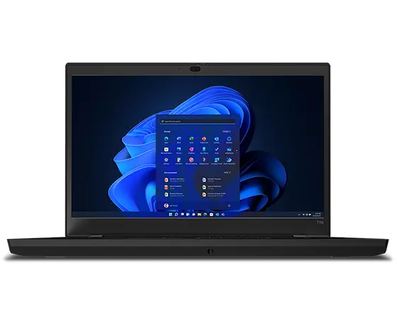 Ansicht der mobilen Workstation Lenovo ThinkPad T15p Gen 3 (15" Intel) von vorne mit Blick auf Display und Tastatur.