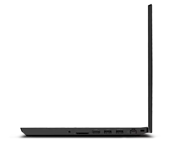 Ansicht der mobilen Workstation ThinkPad T15p Gen 3 (15" Intel) von rechts mit Blick auf Display, Tastatur und Anschlüsse