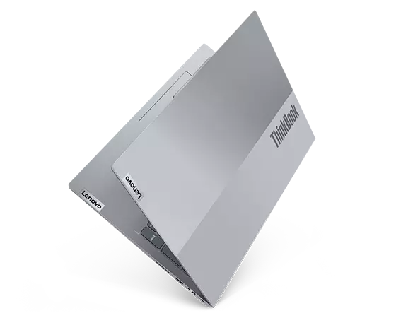 Dual-tone cover of Lenovo ThinkBook 16 Gen 4 laptop angled like a book.