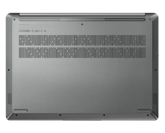 Vue de dessous du portable Lenovo IdeaPad 5 Pro Gen 7 de 40,64 cm (16'') en coloris Storm Grey.