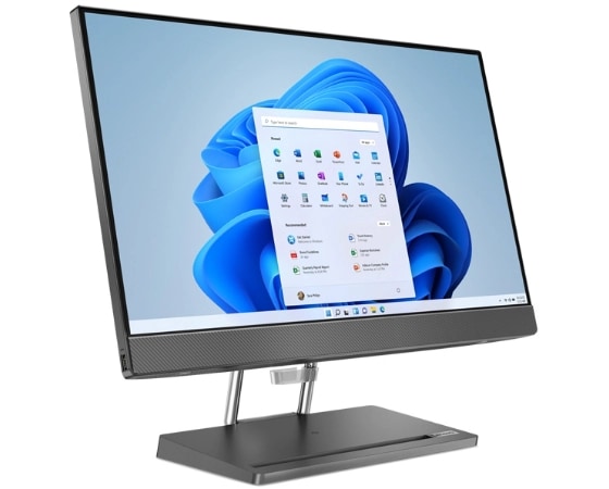 Three-quarter side view Lenovo IdeaCentre AIO 5i Gen 7 All-in-one PC, positioned vertically.