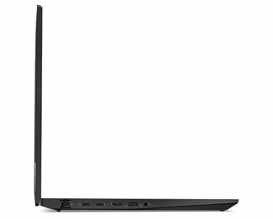 Right-side view of ThinkPad T16 Gen 1 (16” Intel) laptop, opened 180 degrees, showing edges of display and keyboard