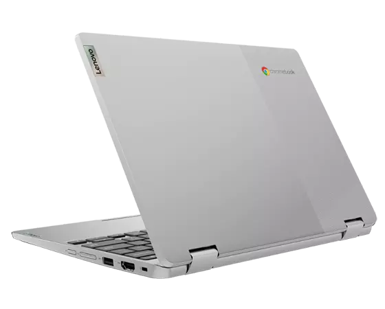 IdeaPad Flex 3i Chromebook Gen 6 (11'' Intel) in Arctic Grey facing rear-left