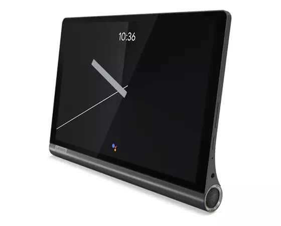 Lenovo Yoga Smart Tab con la pantalla del reloj del Asistente de Google