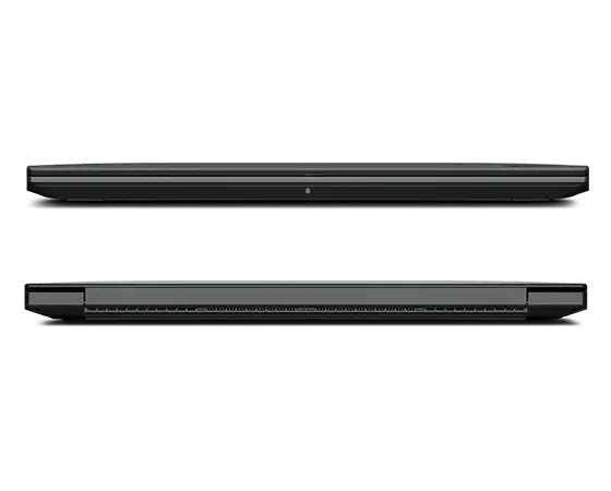 Zwei in der Luft schwebende mobile Workstations Lenovo ThinkPad P1 Gen 4 mit geschlossener Abdeckung, die Vorder- und Rückseite zeigen.
