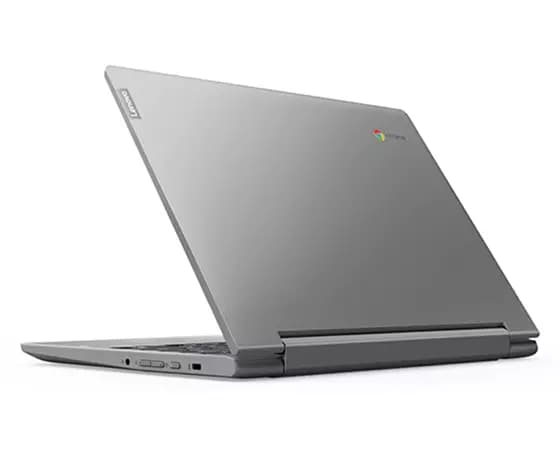 Rear left three-quarter view of Lenovo IdeaPad Flex 3 Chromebook 11 MTK set in laptop mode
