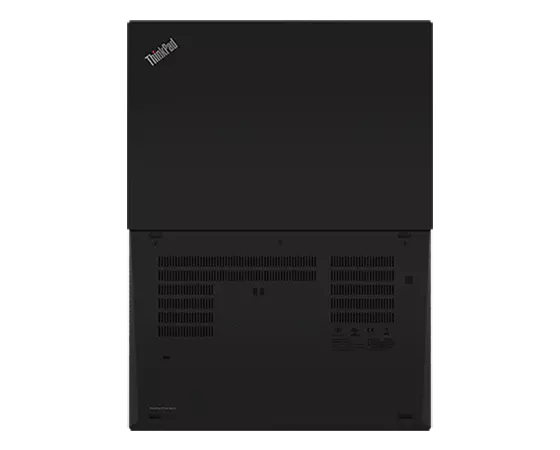 Vista inferior del portátil empresarial Lenovo ThinkPad P14s de 2.ª generación (14’’, Intel) en posición plana