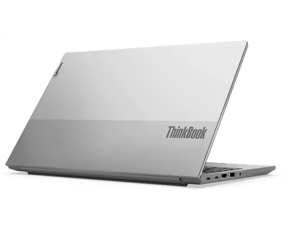 Lenovo ThinkBook 15 Gen 4 (15" AMD) laptop – ¾ left-rear view, lid partially open.