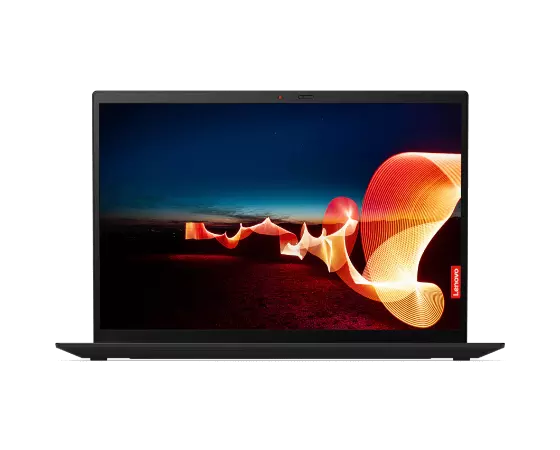 Front facing Lenovo ThinkPad X1 Carbon Gen 9 laptop showing gorgeous display with thin bezels.