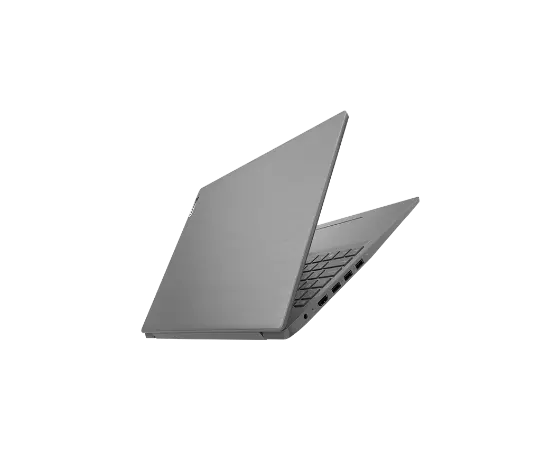 Portátil Lenovo V15: vista del lateral izquierdo con la tapa parcialmente abierta