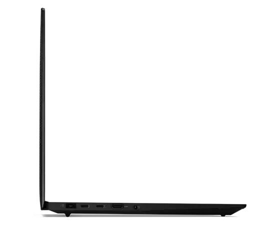 Left-side view of X1 Extreme Gen 5 (16” Intel) laptop, opened, 90 degrees, showing display edge and ports