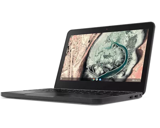 Lenovo 100e Chromebook Gen 3 laptop facing left, front view