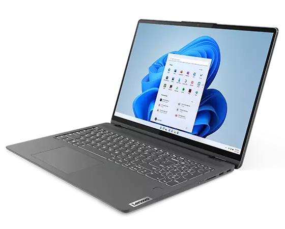 Lenovo IdeaPad Flex 5 Gen 7 (16'' AMD) 2-in-1 laptop—¾ right view, laptop mode, lid open