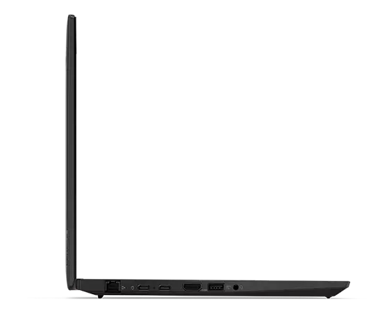 Vue latérale gauche du portable Lenovo ThinkPad P14s Gen 3 ouvert à 90 degrés.